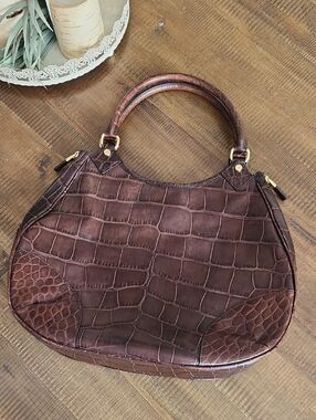Brooks Brothers Classic Brown Leather Croc-Embossed Women's Handbag